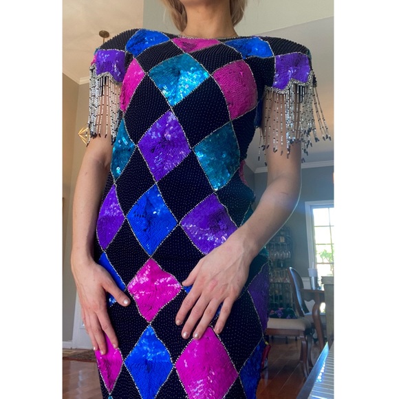 Vintage Dresses & Skirts - Vintage Beaded Gown | Silk Dress | Harley Quinn